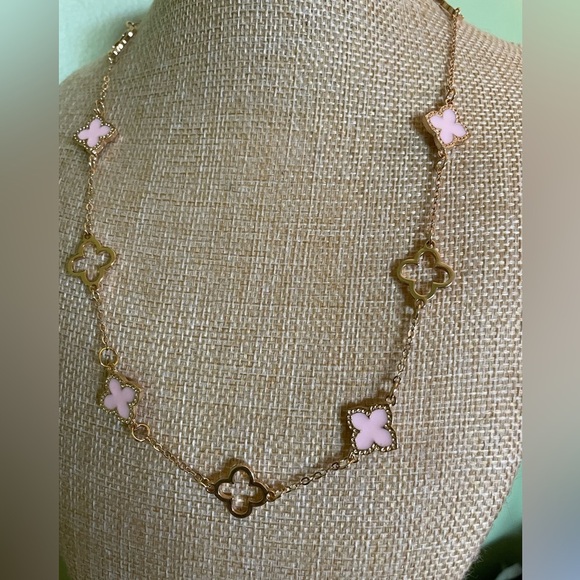 Elegant Gold and Pink Floral Necklace - Picture 5 of 7